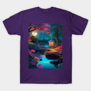 Enchanted Evening at a Tranquil Riverside Gazebo Under a Full Moon T-Shirt